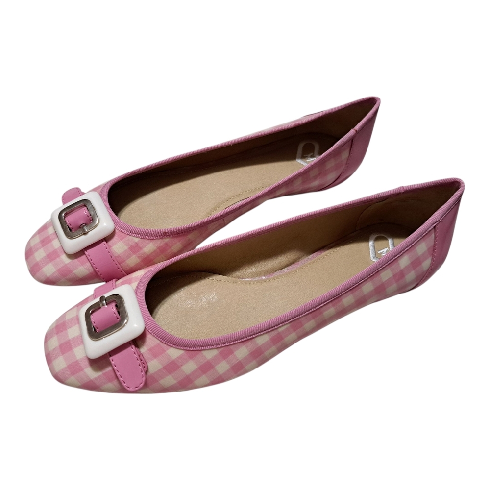 Madeline Pink Gingham Flats with Silver Accent